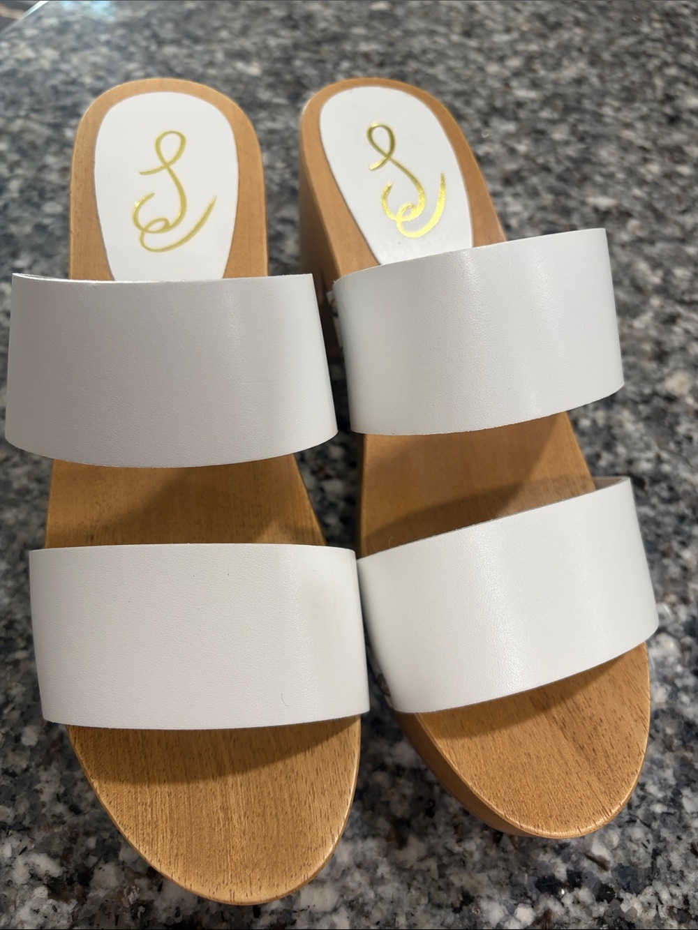 Sam Edelman White Double-Band Wedge Slides